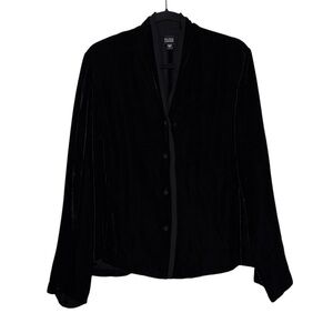 Eileen Fisher Velvet Button Up Jacket Long Sleeve Black Size Large Silk Top